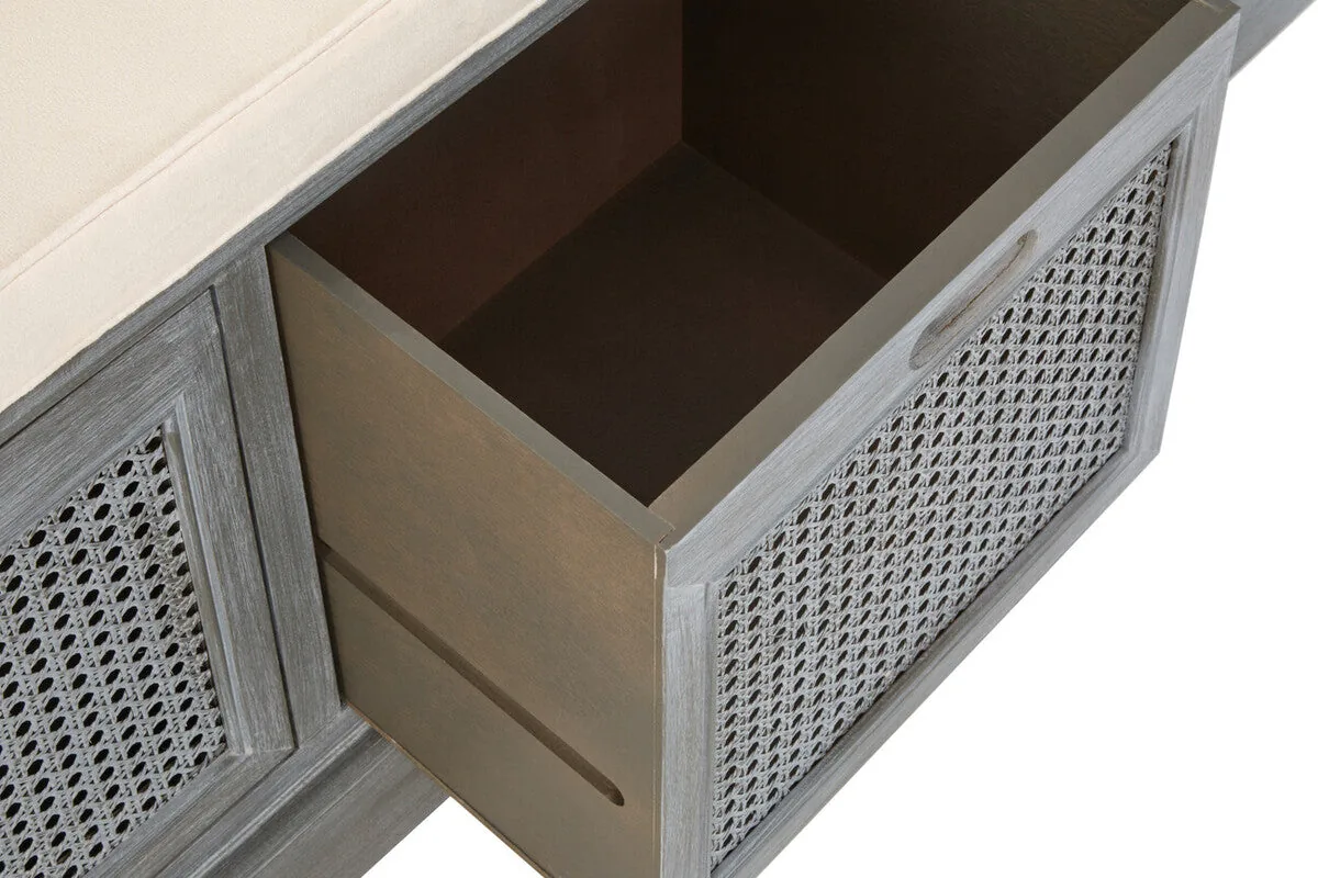 Heritage Grey Three Drawer Storage Bench With Cushion