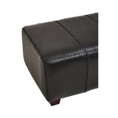 Inca Black Leather Bench With Teak Wood Legs