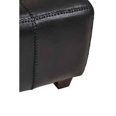 Inca Black Leather Bench With Teak Wood Legs