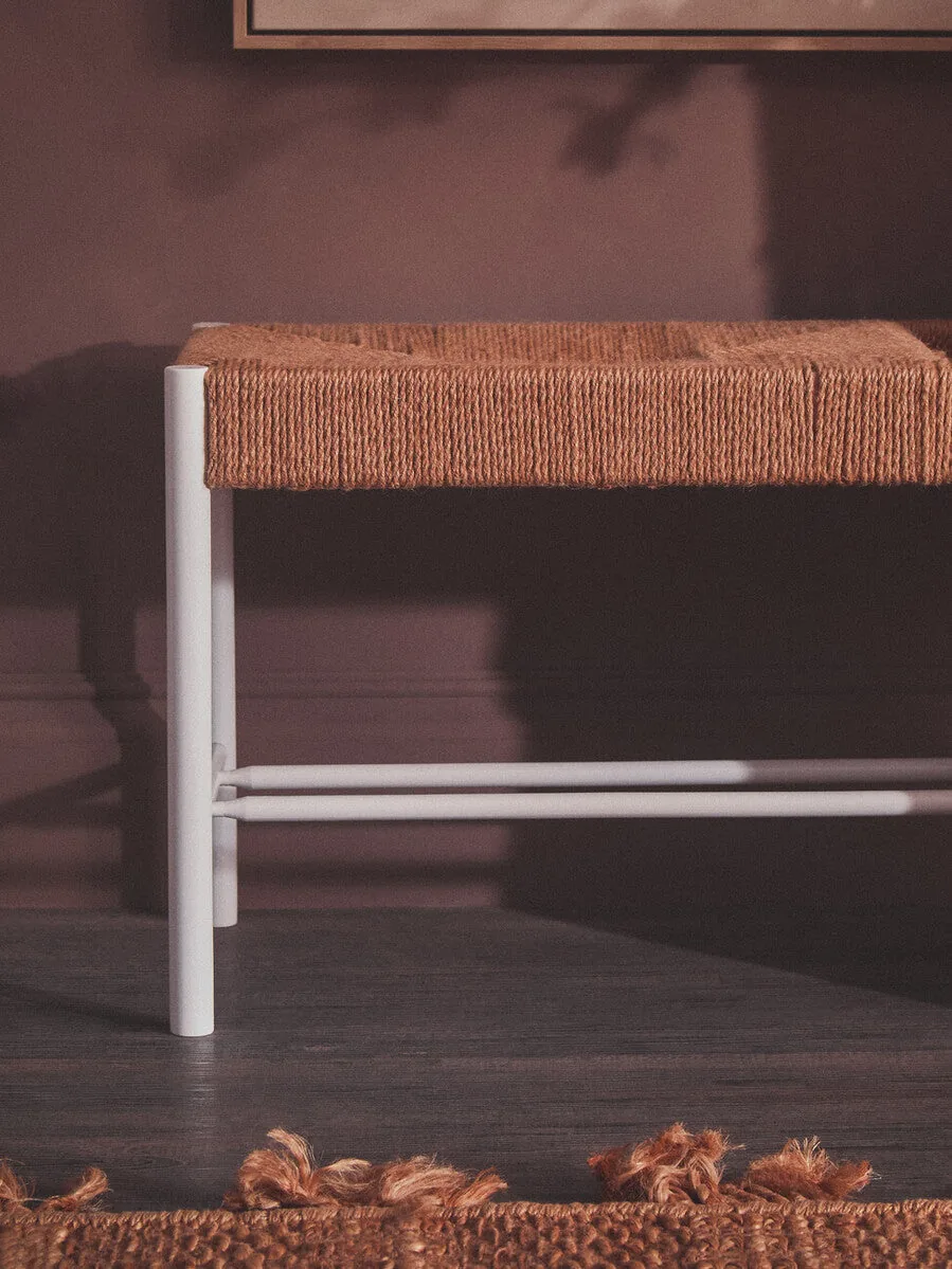 Bandar Large Natural Rope & White Wood Bench