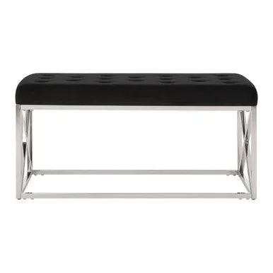 Allure Black Tufted Seat & Silver Bench