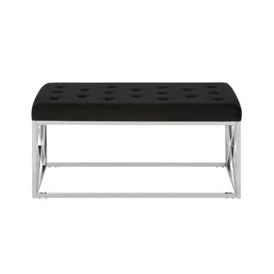 Allure Black Tufted Seat & Silver Bench