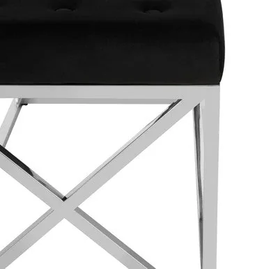 Allure Black Tufted Seat & Silver Bench