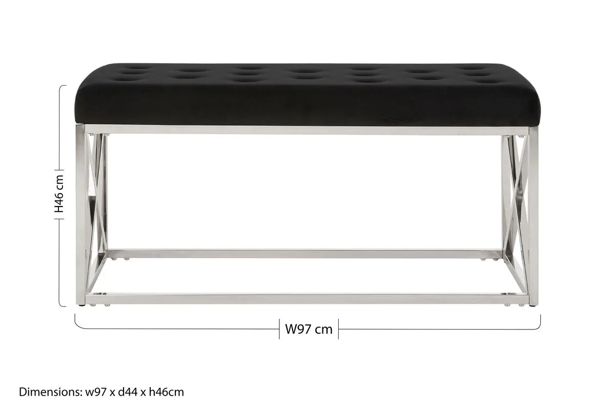 Allure Black Tufted Seat & Silver Bench