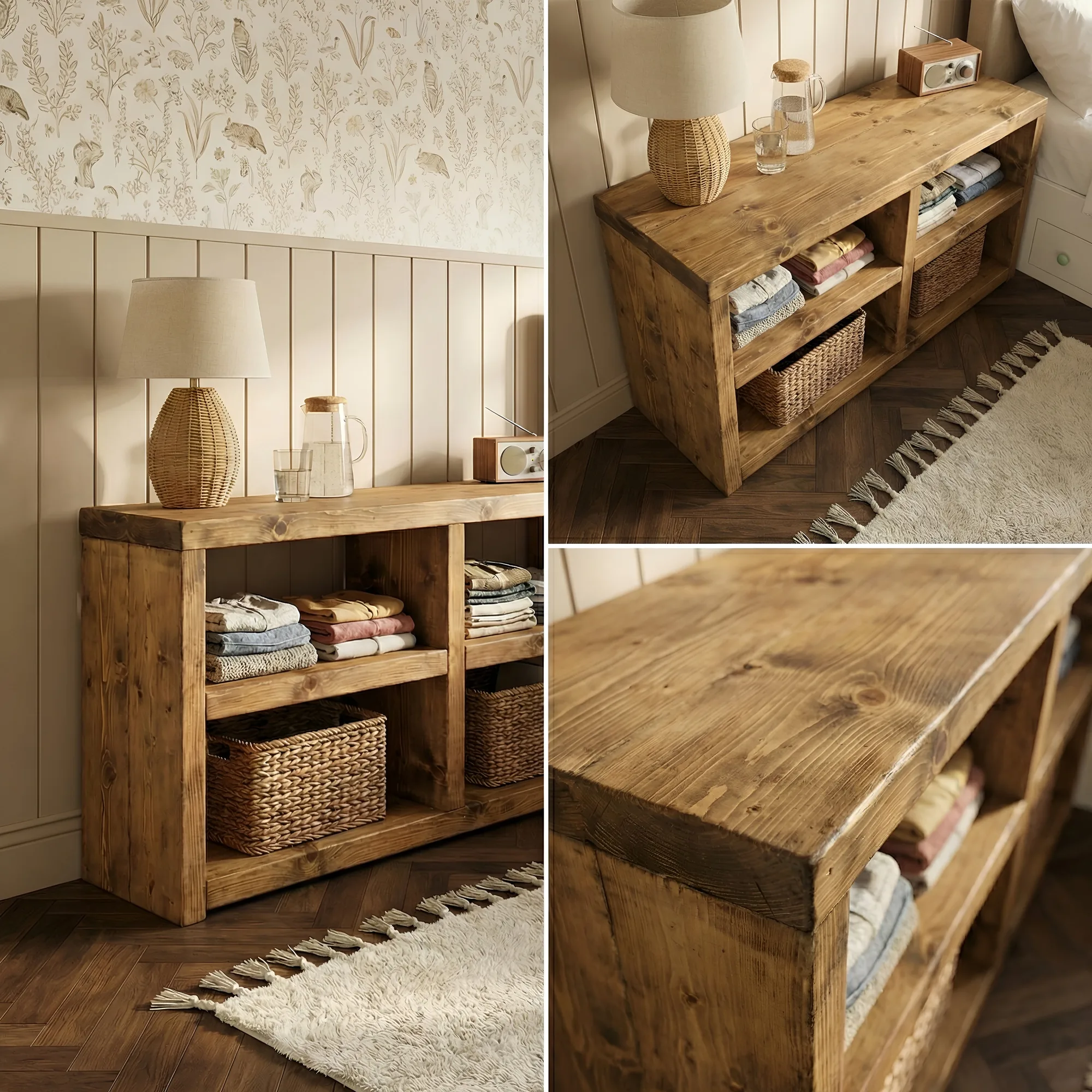 Halsten Timber Shelving Unit / Storage Shelf / Living Room Bookshelf / Shoe Storage Rustic Storage Unit Solid Wood Cottage Style /Book Shelf