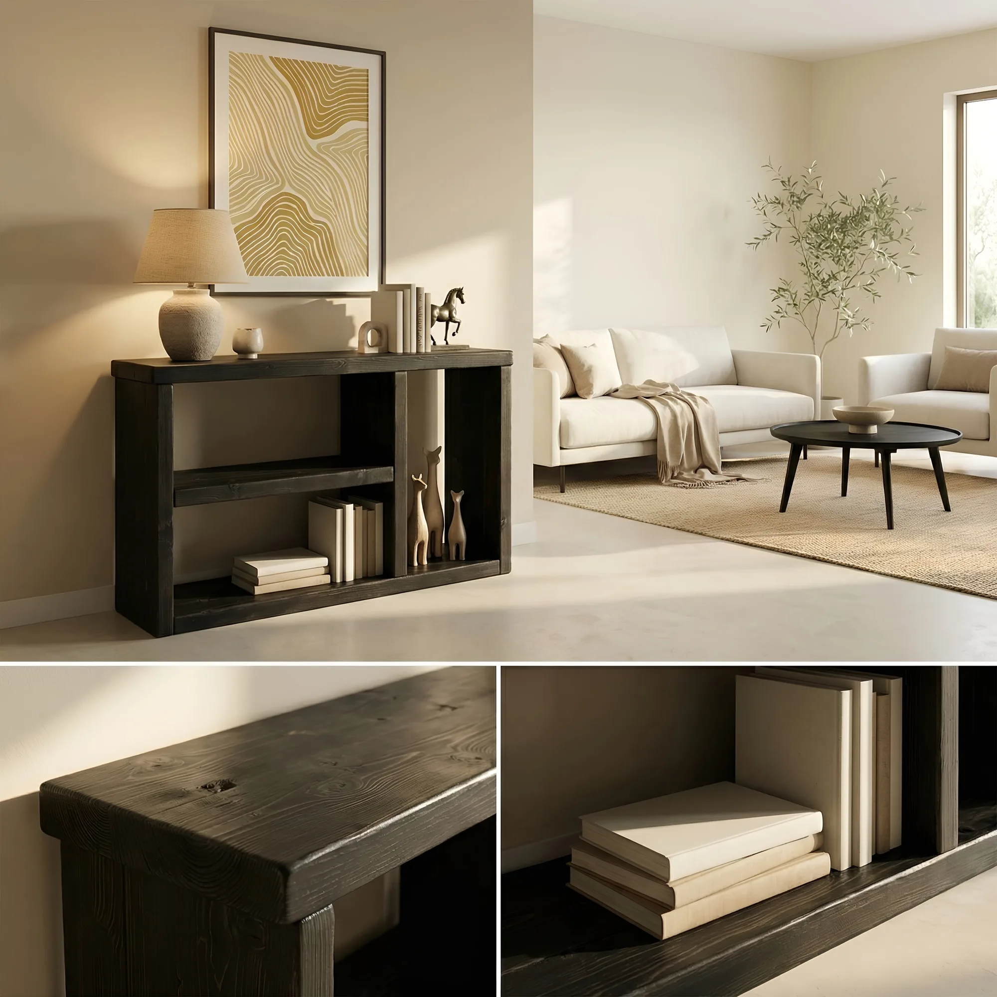Ivara Black Wooden Bookshelf / Storage Shelf / Living Room Storage / Shoe Storage Rustic Solid Wood Book Shelf