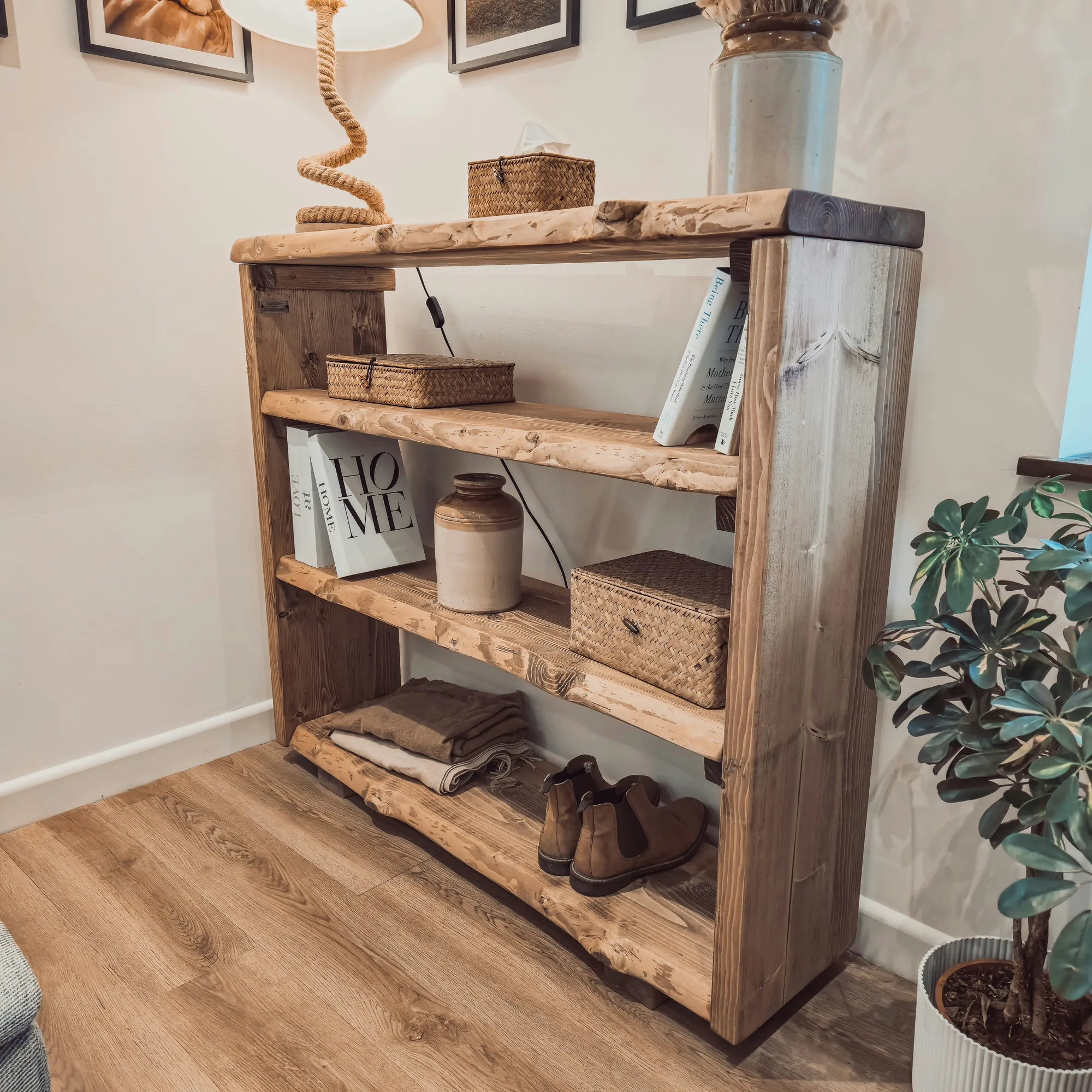 Live Edge Bookshelf / Shelving Unit / Waney Edge Bookshelf / Living Room Storage / Live Edge Shoe Storage Rustic Storage Unit Solid Wood Cottage Style