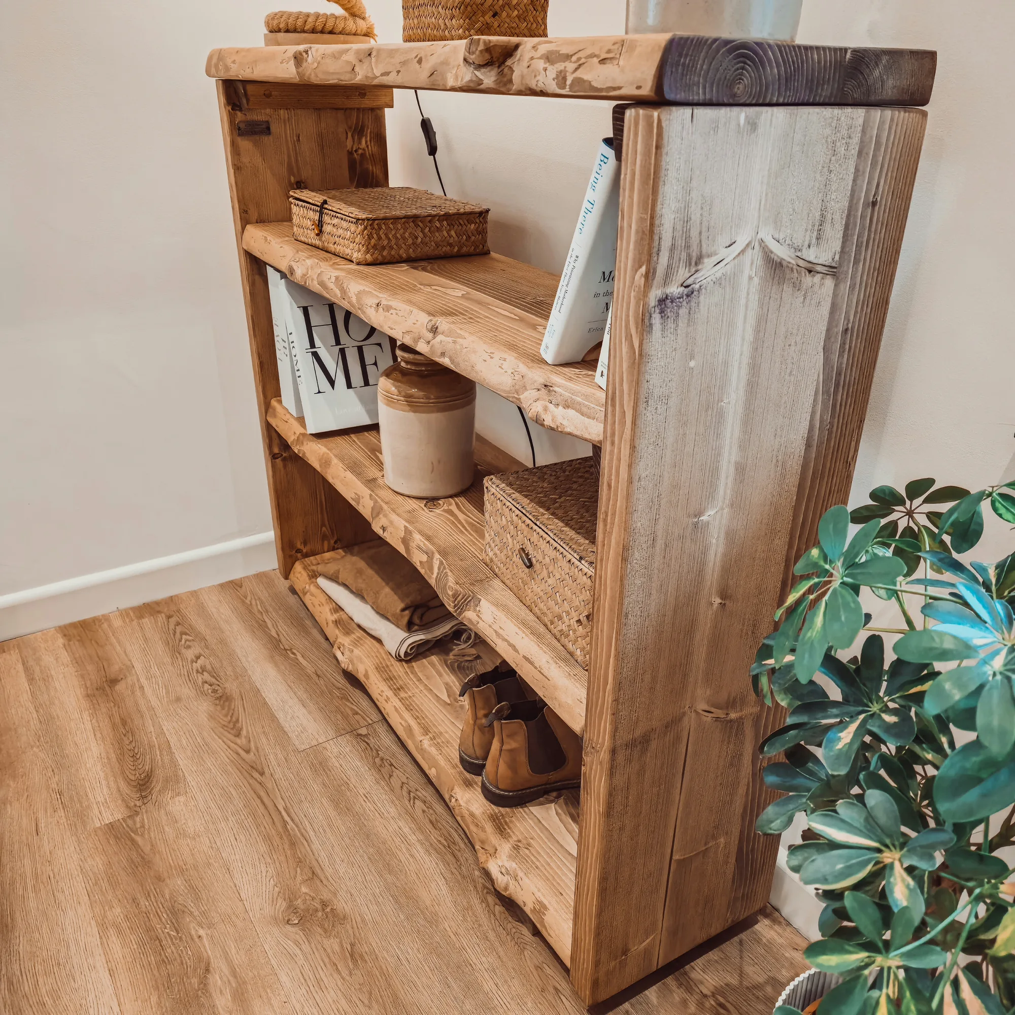 Live Edge Bookshelf / Shelving Unit / Waney Edge Bookshelf / Living Room Storage / Live Edge Shoe Storage Rustic Storage Unit Solid Wood Cottage Style