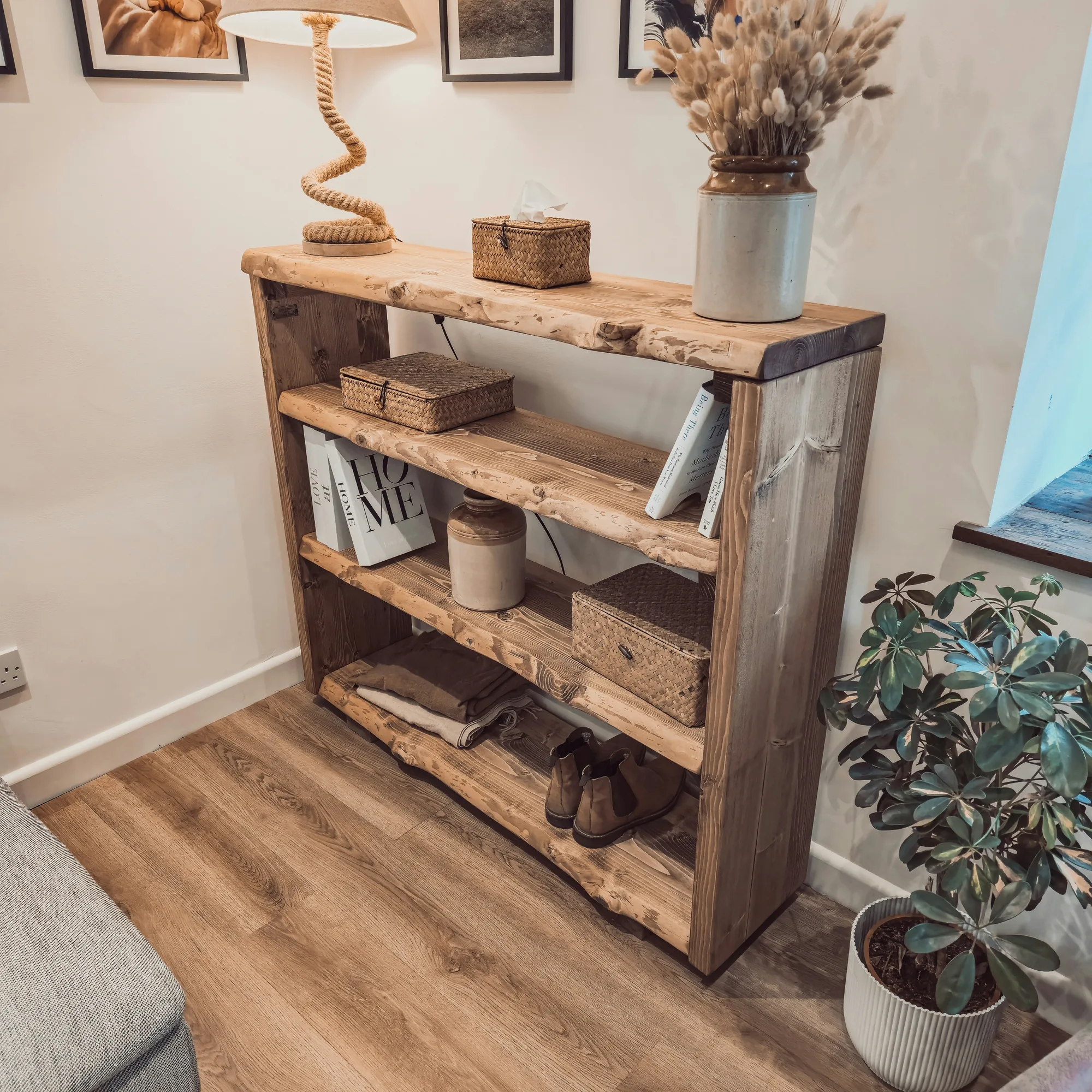 Live Edge Bookshelf / Shelving Unit / Waney Edge Bookshelf / Living Room Storage / Live Edge Shoe Storage Rustic Storage Unit Solid Wood Cottage Style