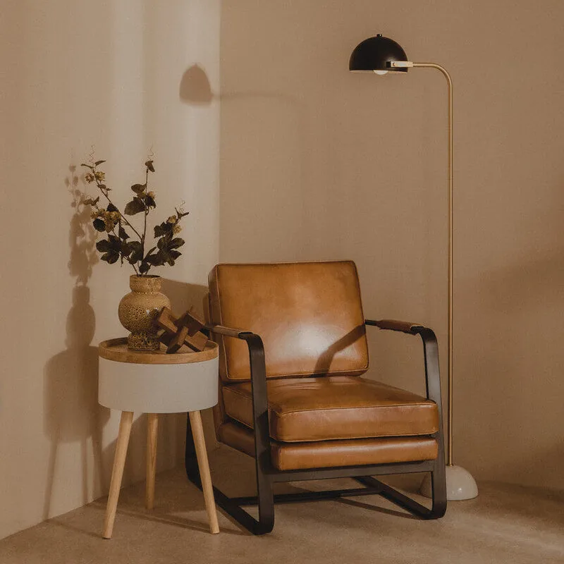 Buffalo Brown Leather Armchair With Black Iron Frame