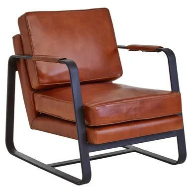 Buffalo Brown Leather Armchair With Black Iron Frame