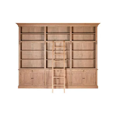 Lyon Washed Grey Oak Wood Large Bookcase With Ladder