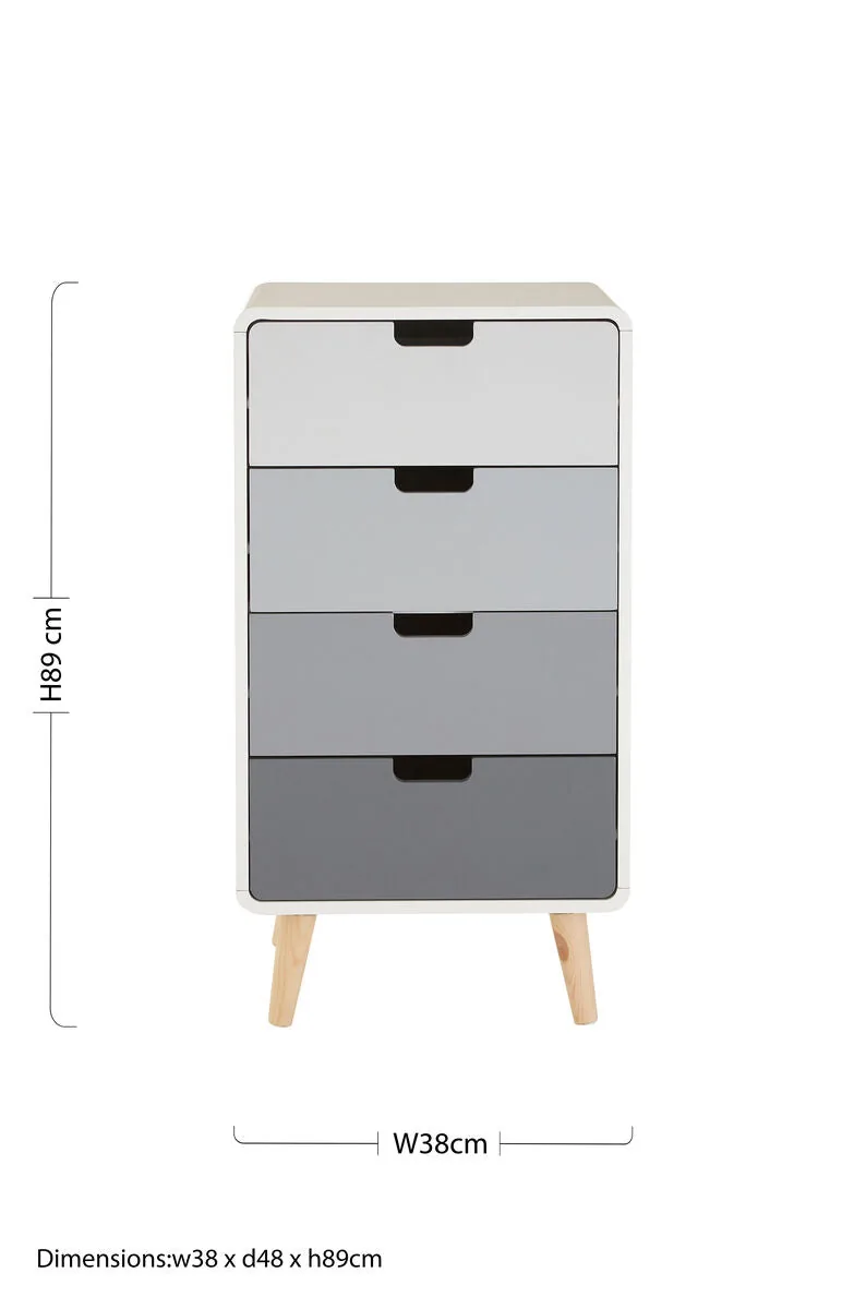 Milo 4 Drawer Rubberwood Grey Contemporary Cabinet