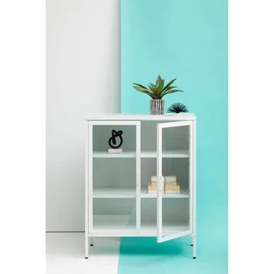 Acier Two Door White Metal Cabinet
