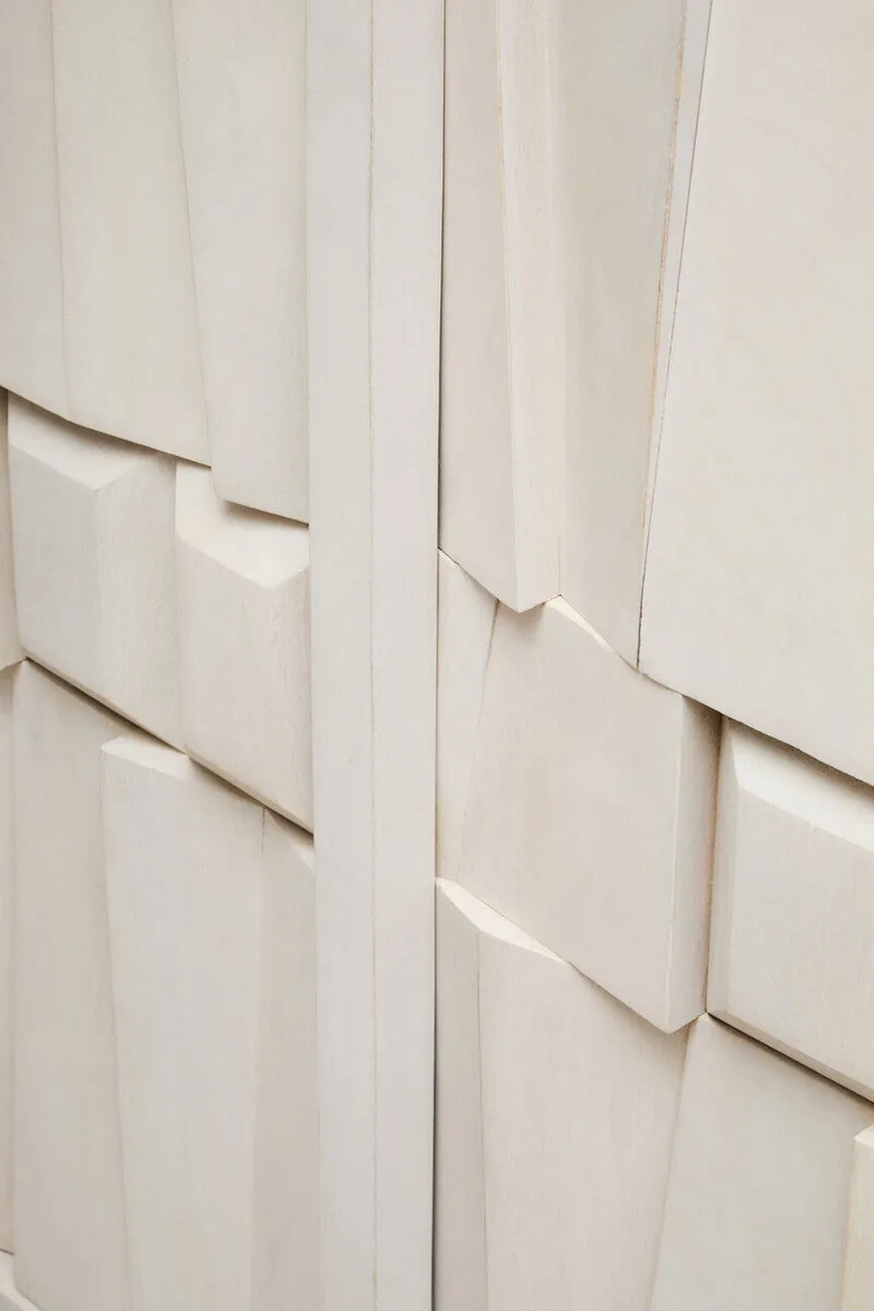 Sita Two Door Whitewash Mango Wood Abstract Cabinet