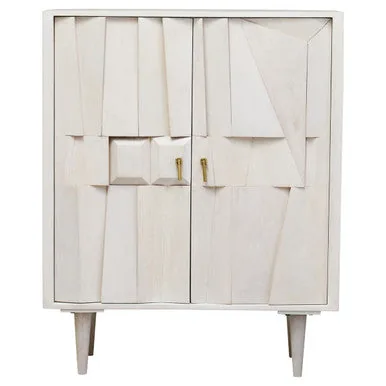Sita Two Door Whitewash Mango Wood Abstract Cabinet