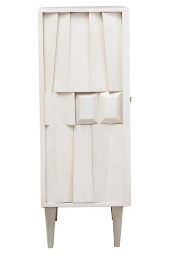 Sita Two Door Whitewash Mango Wood Abstract Cabinet