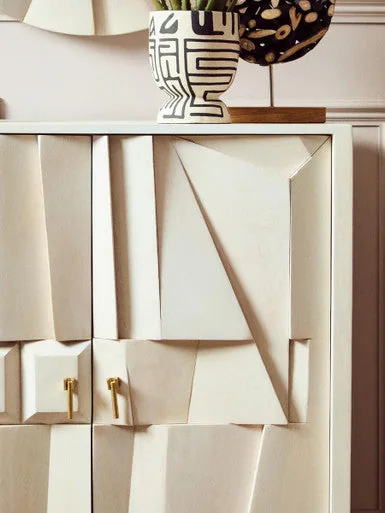 Sita Two Door Whitewash Mango Wood Abstract Cabinet