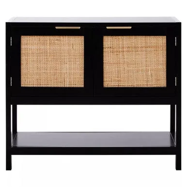 Sherman Black Wood & Rattan Two Door Side Cabinet