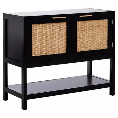 Sherman Black Wood & Rattan Two Door Side Cabinet