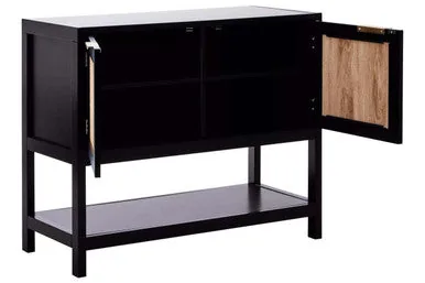 Sherman Black Wood & Rattan Two Door Side Cabinet