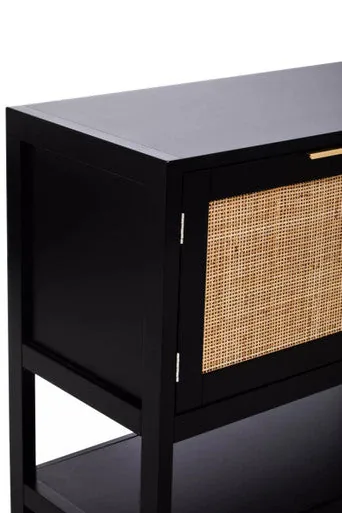 Sherman Black Wood & Rattan Two Door Side Cabinet