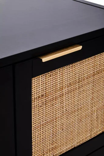 Sherman Black Wood & Rattan Two Door Side Cabinet