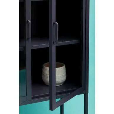 Acier Two Door Grey Metal Cabinet With Glass Doors