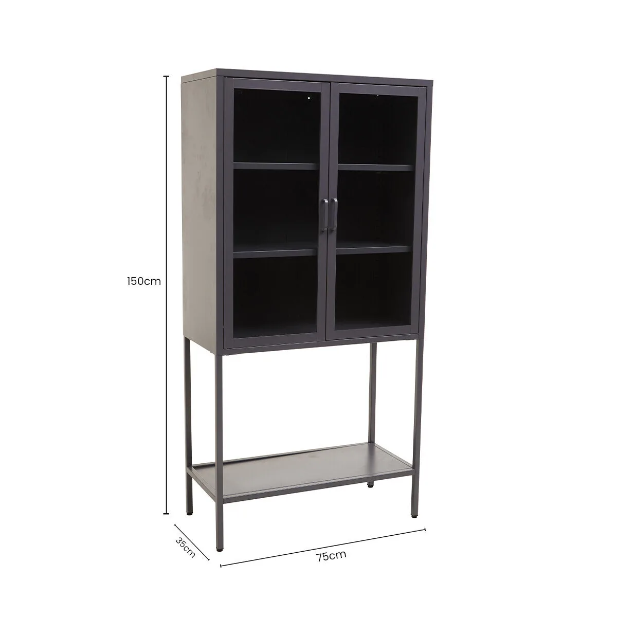 Acier Two Door Grey Metal Cabinet With Glass Doors