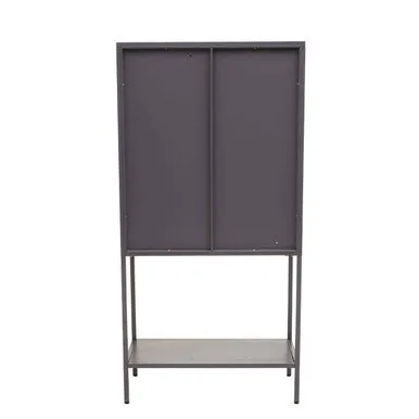 Acier Two Door Grey Metal Cabinet With Glass Doors
