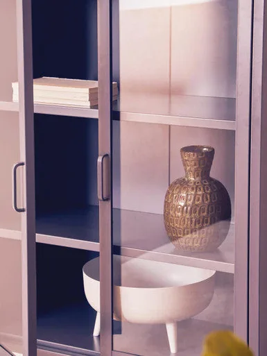 Acier Two Door Grey Metal Cabinet With Glass Doors