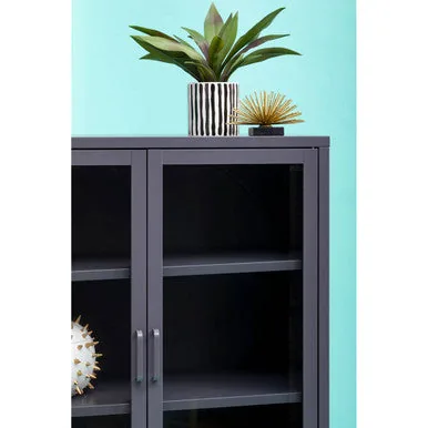 Acier Two Door Grey Metal Cabinet With Glass Doors