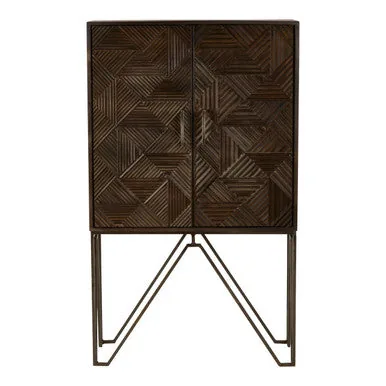 Saira Mango Wood Antique Brass Industrial Cabinet