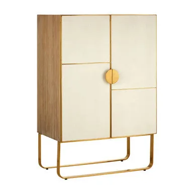 Modica Oak Wood & Brushed Gold Cabinet