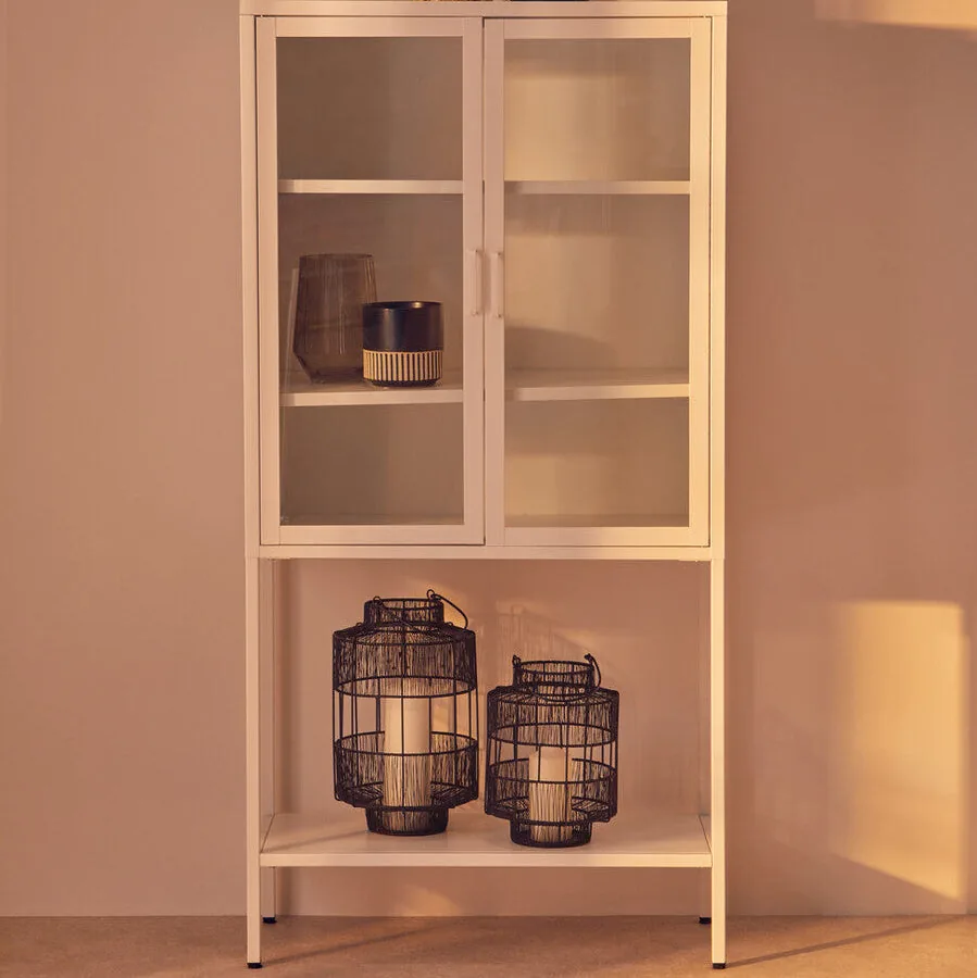 Acier Two Door White Metal Cabinet With Glass Doors