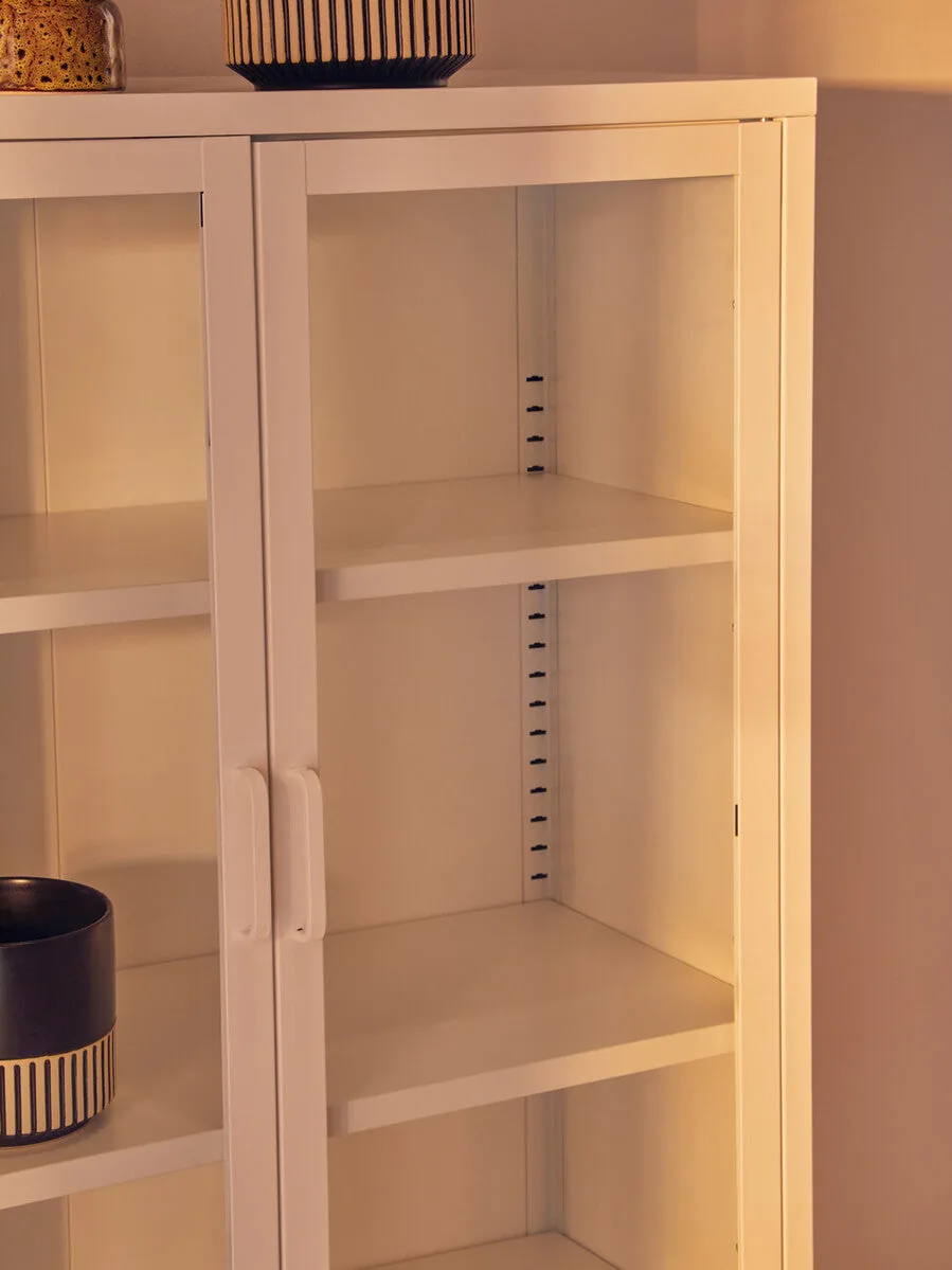 Acier Two Door White Metal Cabinet With Glass Doors