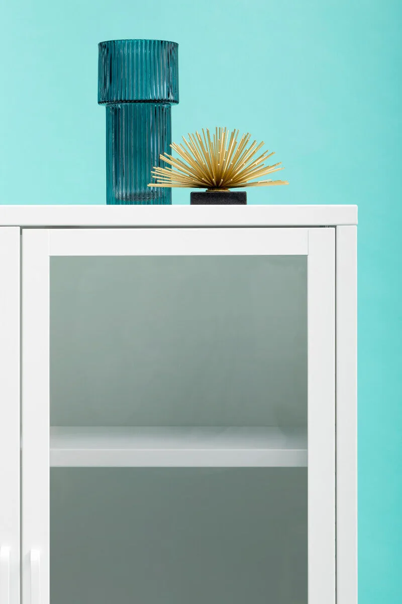 Acier Two Door White Metal Cabinet With Glass Doors
