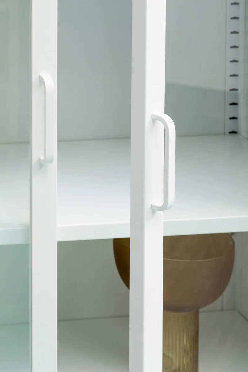 Acier Two Door White Metal Cabinet With Glass Doors
