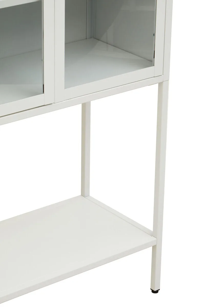 Acier Two Door White Metal Cabinet With Glass Doors