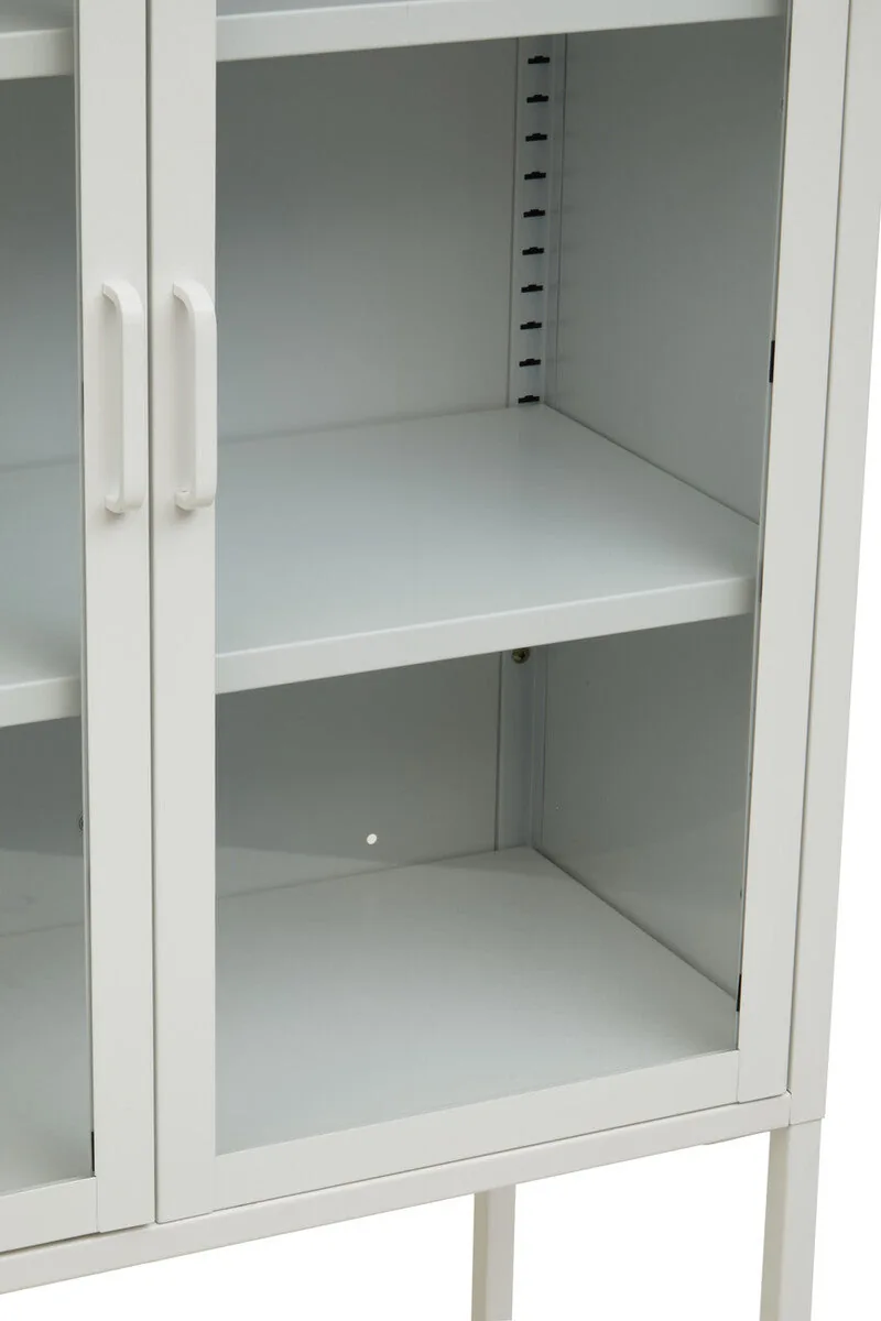Acier Two Door White Metal Cabinet With Glass Doors