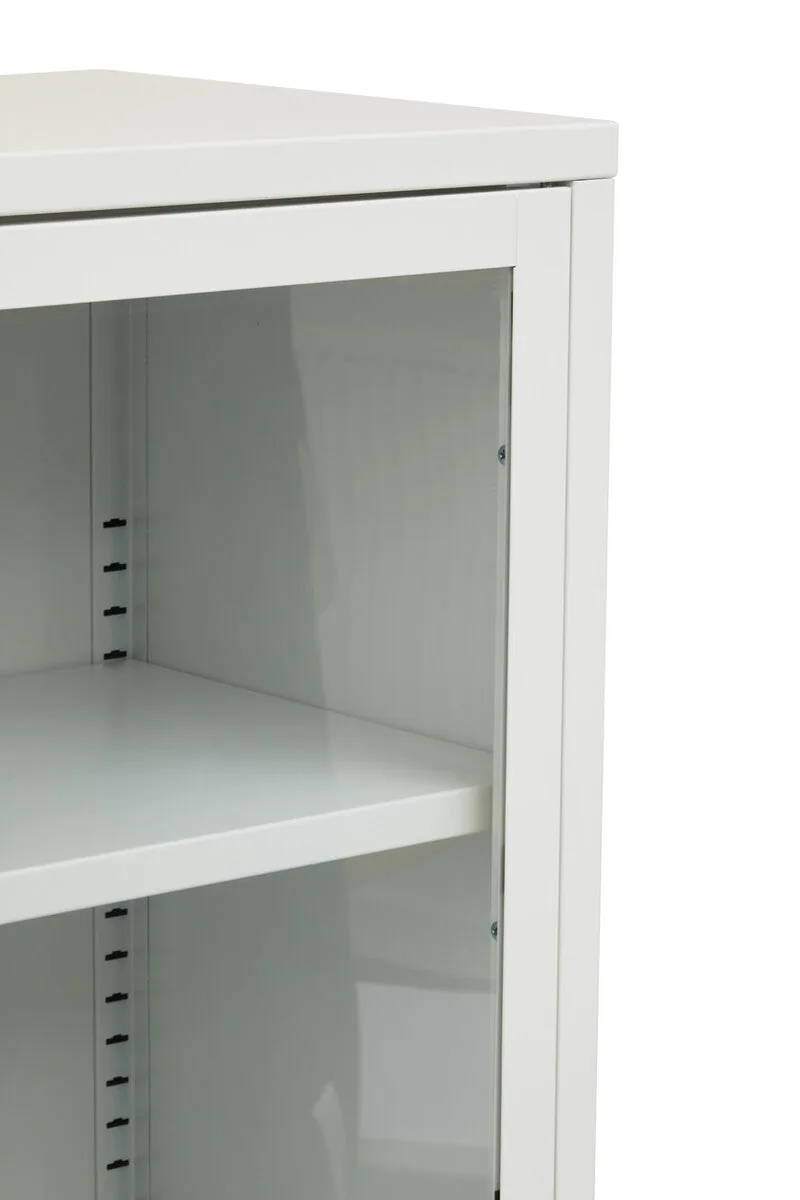 Acier Two Door White Metal Cabinet With Glass Doors