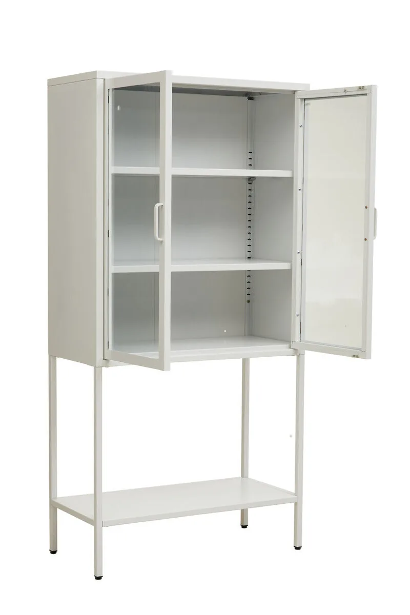 Acier Two Door White Metal Cabinet With Glass Doors