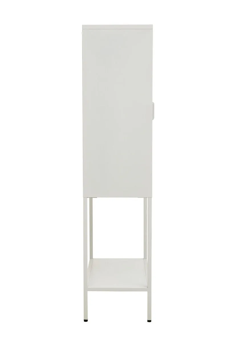 Acier Two Door White Metal Cabinet With Glass Doors