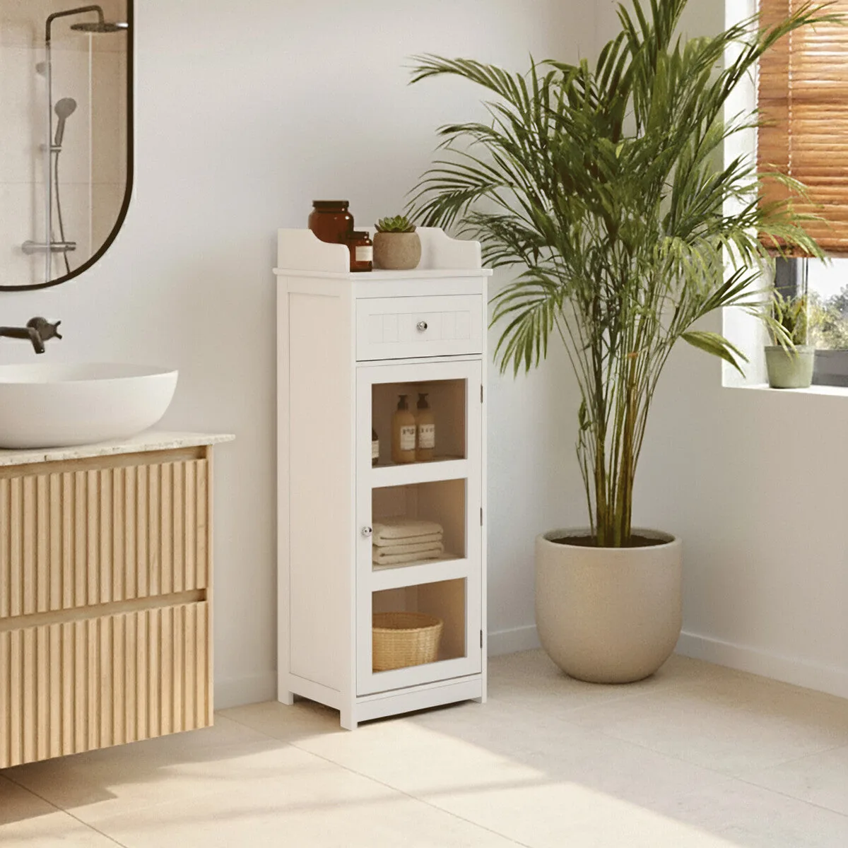 Portland Glass Door Floor Standing Cabinet