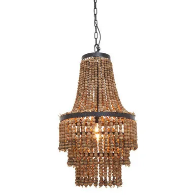 Lapiz Wood Rattan Black Chandelier