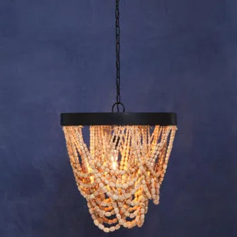 Lapiz Wood Bead Iron White Bohemian Chandelier