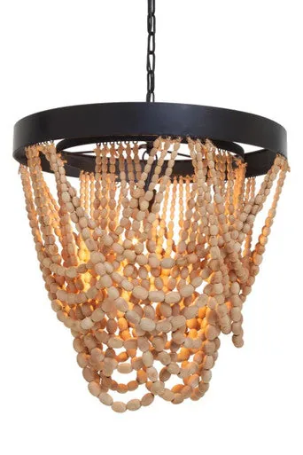Lapiz Wood Bead Iron White Bohemian Chandelier