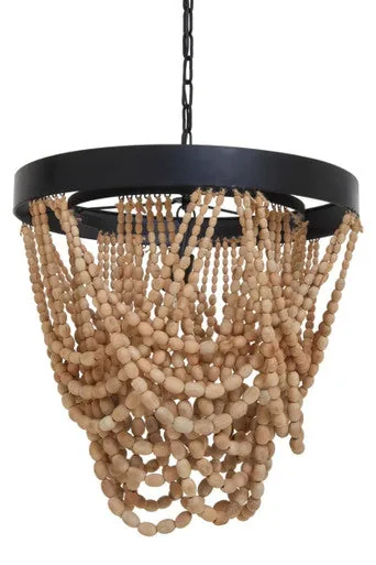 Lapiz Wood Bead Iron White Bohemian Chandelier