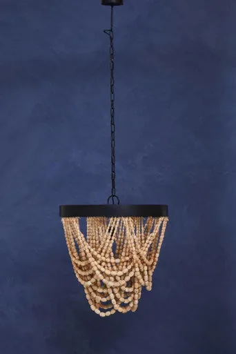 Lapiz Wood Bead Iron White Bohemian Chandelier