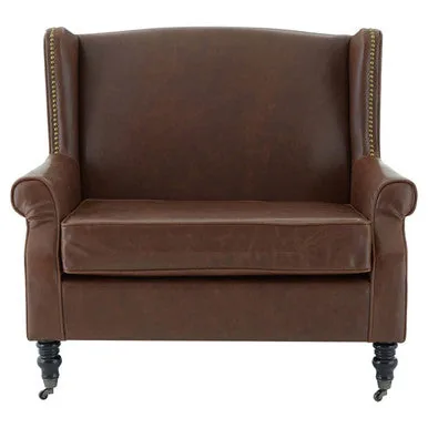 Fulham Brown Leather Wing Armchair